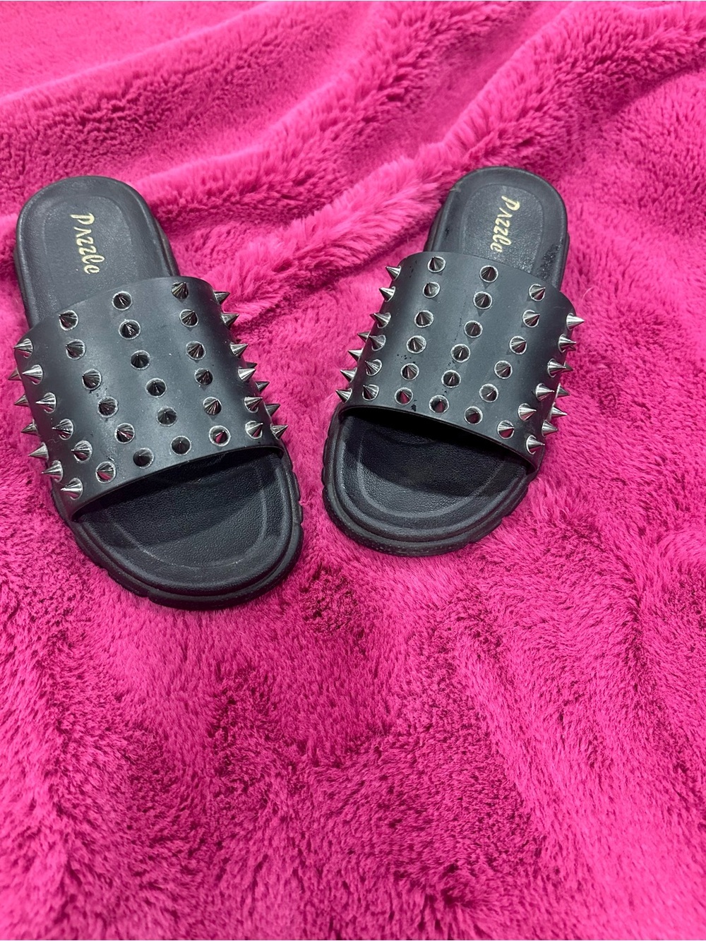 Pazzle Black Studded Slip-On Sandals